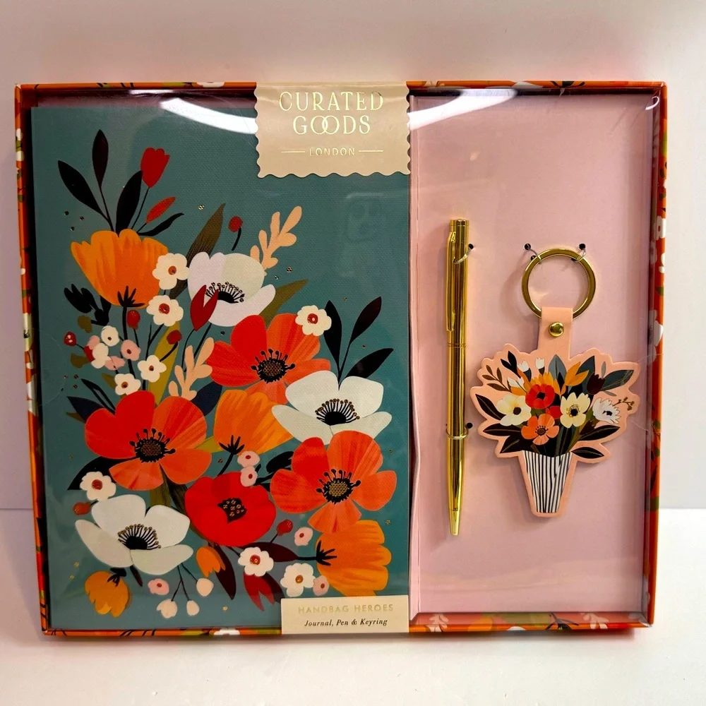Curated Goods Floral Stationery Set with Pen and Keyring